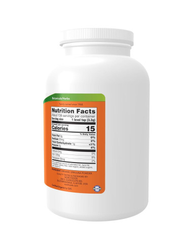 Polvo de Espirulina Orgánica NOW Foods 454g - Rico en B-12 y Beta-Caroteno