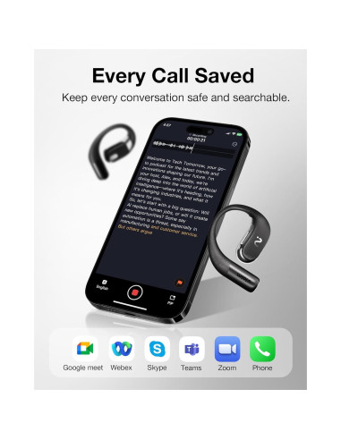 Grabadora AI viaim OpenNote - Auriculares Bluetooth, 53h batería