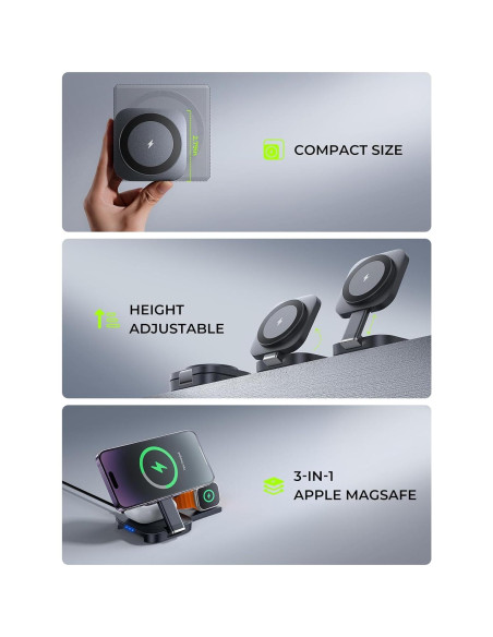 Estación de Carga Inalámbrica 3 en 1 LISEN para Apple - Negro