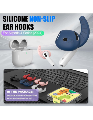 5 Pares de Ganchos de Oreja Silicona para AirPods 4 - 5 Colores
