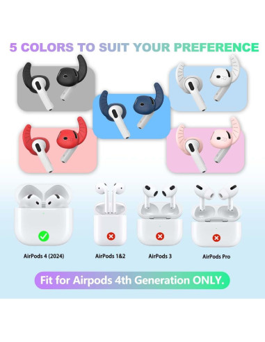 5 Pares de Ganchos de Oreja Silicona para AirPods 4 - 5 Colores