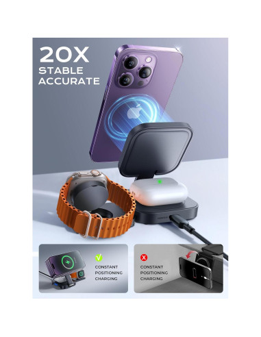 Estación de Carga Inalámbrica 3 en 1 LISEN para Apple - Negro