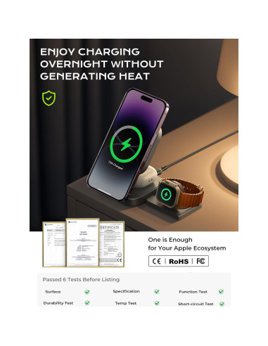 Estación de Carga Inalámbrica 3 en 1 LISEN para Apple - Negro