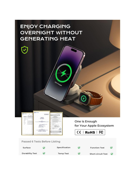 Estación de Carga Inalámbrica 3 en 1 LISEN para Apple - Negro