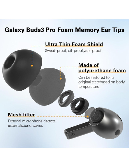 Puntas de oído viscoelásticas Bodykoo para Galaxy Buds3 Pro - Negro Puntas de oído viscoelásticas Bodykoo para Galaxy Buds3 Pro - Negro