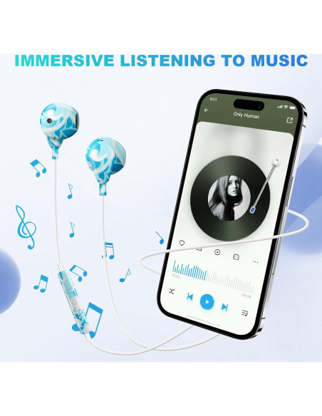 Auriculares con cable XNMOA para iPhone con micrófono azul