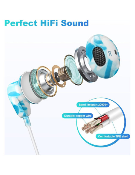 Auriculares con cable XNMOA para iPhone con micrófono azul