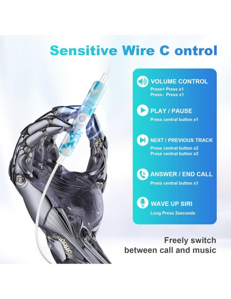 Auriculares con cable XNMOA para iPhone con micrófono azul