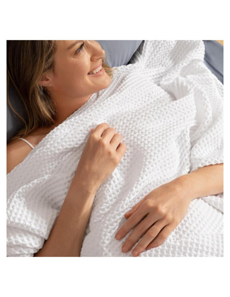 Manta de Waffle PHF 100% Algodón Queen Blanca Transpirable