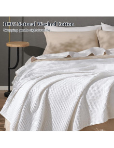 Manta de Waffle PHF 100% Algodón Queen Blanca Transpirable 2