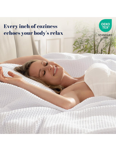 Manta de Waffle PHF 100% Algodón Queen Blanca Transpirable