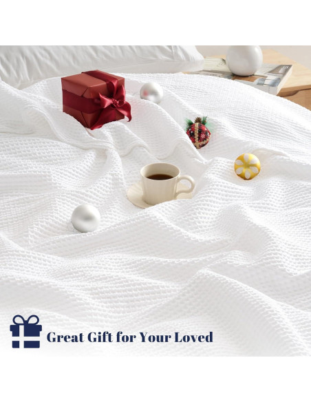 Manta de Waffle PHF 100% Algodón Queen Blanca Transpirable