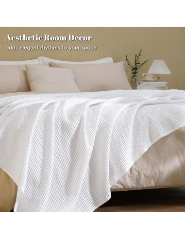 Manta de Waffle PHF 100% Algodón Queen Blanca Transpirable