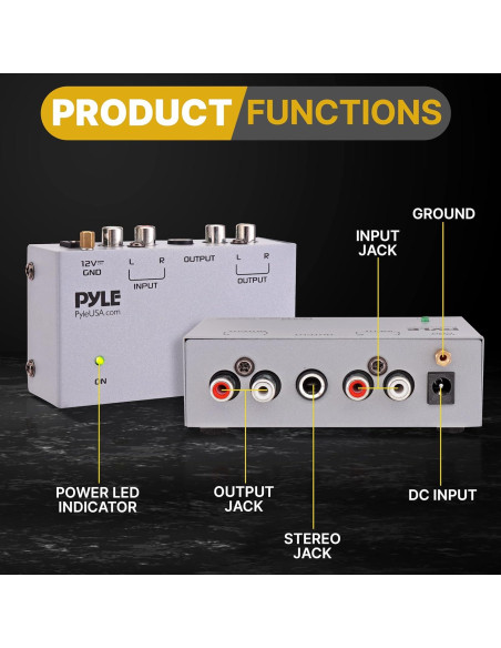 Preamplificador de Fono Pyle PP444 - Bajo Ruido RCA 12V