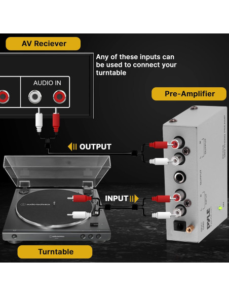 Preamplificador de Fono Pyle PP444 - Bajo Ruido RCA 12V