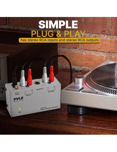 Preamplificador de Fono Pyle PP444 - Bajo Ruido RCA 12V