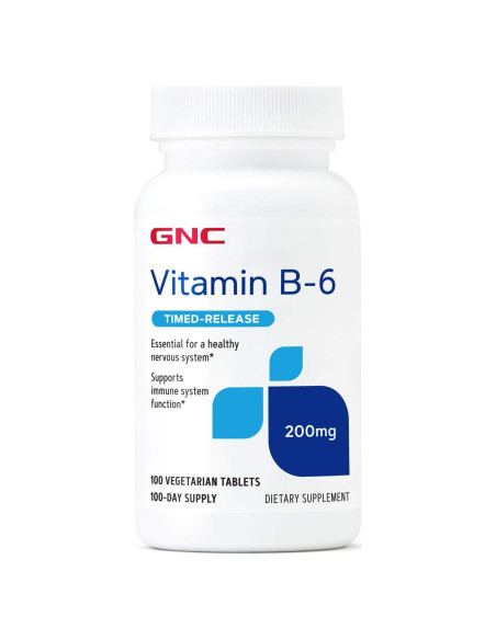 Suplemento de Vitamina B6 200mg GNC - 100 Tabletas Vegetarianas