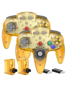Controladores Inalámbricos N64 SAFFUN - 2 Piezas Amarillo Transparente