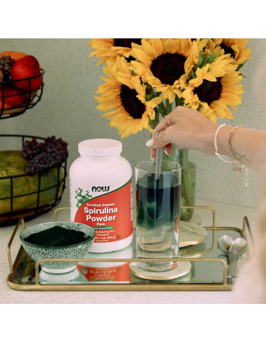 Polvo de Espirulina Orgánica NOW Foods 454g - Rico en B-12 y Beta-Caroteno