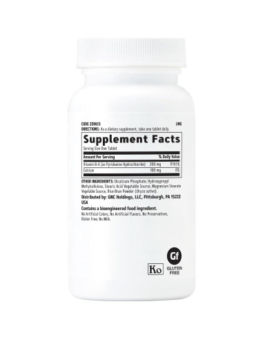 Suplemento de Vitamina B6 200mg GNC - 100 Tabletas Vegetarianas