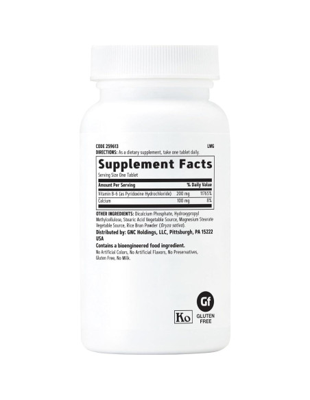 Suplemento de Vitamina B6 200mg GNC - 100 Tabletas Vegetarianas