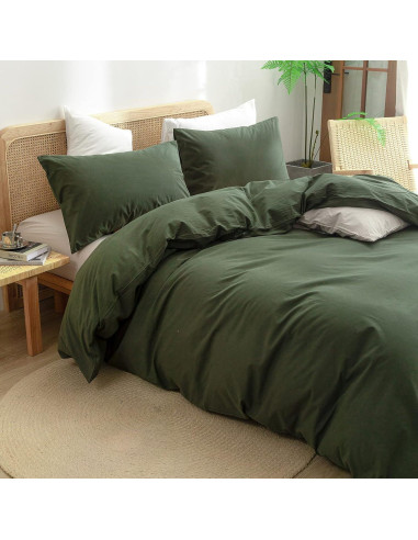 BESTOUCH Funda de Manta con Peso 100% Algodón Verde Oliva 152x203 cm
