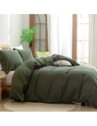 BESTOUCH Funda de Manta con Peso 100% Algodón Verde Oliva 152x203 cm