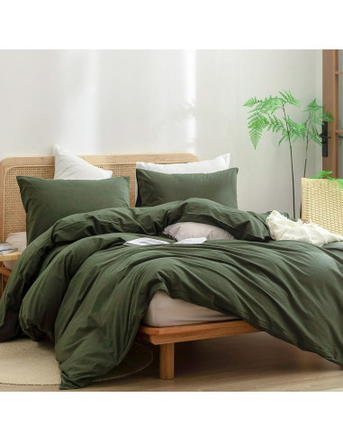 BESTOUCH Funda de Manta con Peso 100% Algodón Verde Oliva 152x203 cm