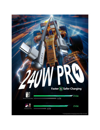 Cable USB-C a USB-C LISEN 240W 2m con Clips de Cable