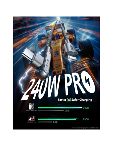 Cable USB-C a USB-C LISEN 240W 2m con Clips de Cable