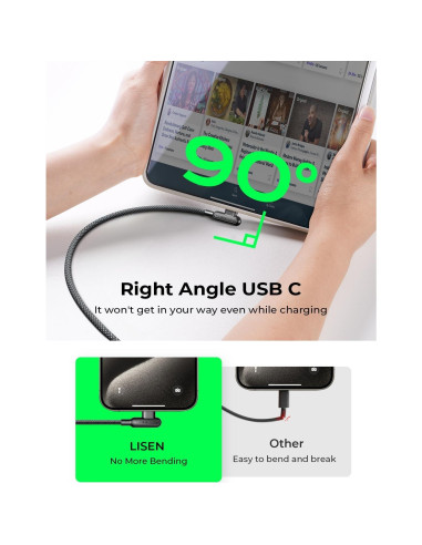 Cable USB-C a USB-C LISEN 240W 2m con Clips de Cable