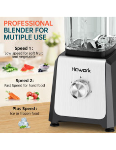 Licuadora HOWORK 750W Tarro Vidrio 1.6L 2 Velocidades Gris 2