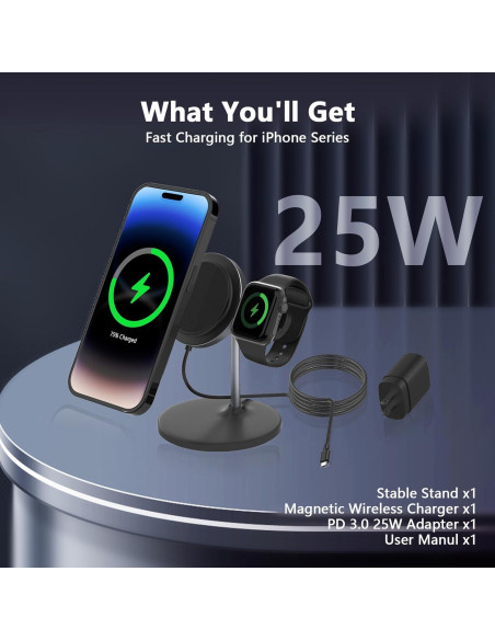Cargador Inalámbrico 2 en 1 2C2Y MagSafe 15W para iPhone y Apple Watch