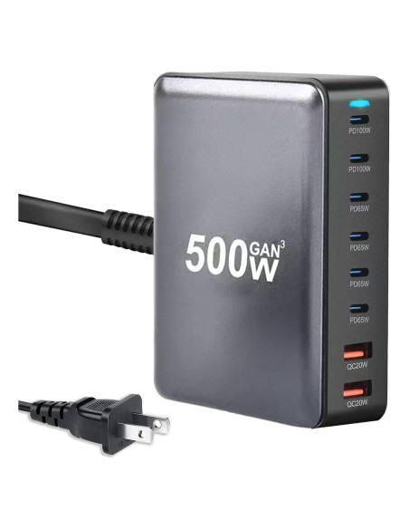 Estación de Carga Rápida USB-C 500W 8 Puertos KUANTEN