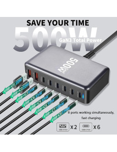 Estación de Carga Rápida USB-C 500W 8 Puertos KUANTEN 2