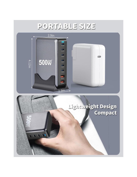 Estación de Carga Rápida USB-C 500W 8 Puertos KUANTEN