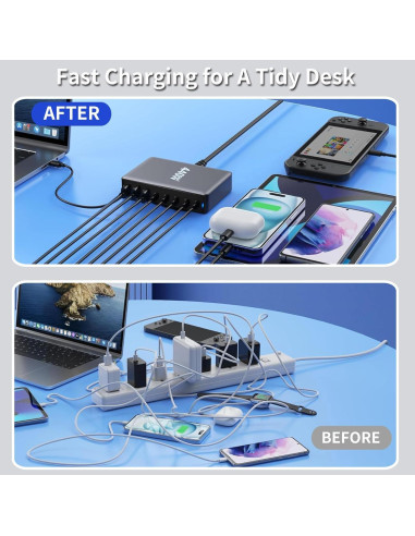 Estación de Carga Rápida USB-C 500W 8 Puertos KUANTEN