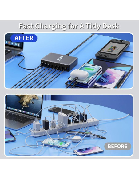 Estación de Carga Rápida USB-C 500W 8 Puertos KUANTEN