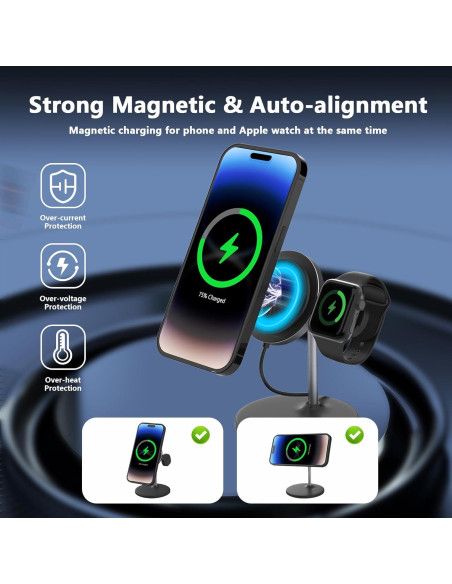 Cargador Inalámbrico 2 en 1 2C2Y MagSafe 15W para iPhone y Apple Watch