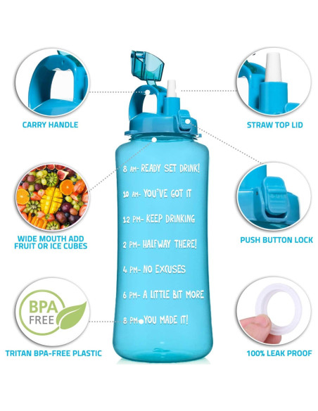 Botella de Agua Motivacional NatureWorks 1.89L Libre de BPA