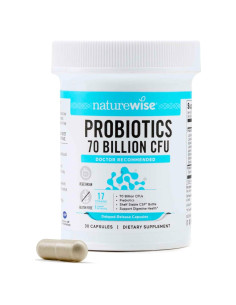 NatureWise Probióticos 70 Mil Millones CFU - 17 Cepas + Prebióticos - 30 Cápsulas