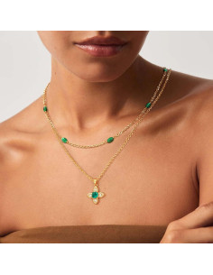 Collar de Cruz en Capa LOYATA 14K Baño de Oro Esmeralda 2