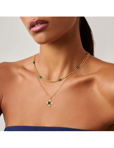 Collar de Cruz en Capa LOYATA 14K Baño de Oro Esmeralda