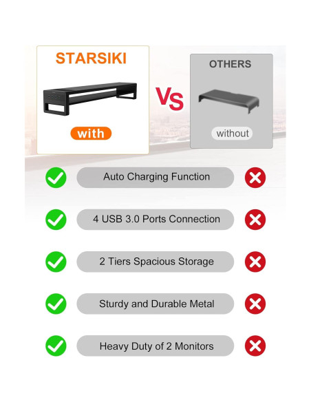 Soporte Doble para Monitores STARSIKI con Cargador Inalámbrico Soporte Doble para Monitores STARSIKI con Cargador Inalámbrico