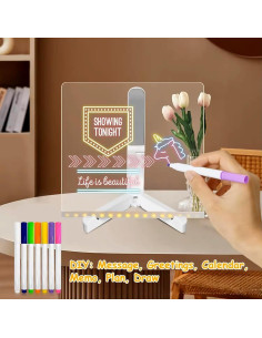 Tablero de Borrado en Seco LED TONBOOT 20x20 cm con 7 Marcadores 2