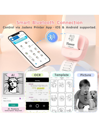 Impresora Térmica Mini Portátil Gloryang JD-23 Rosa Bluetooth