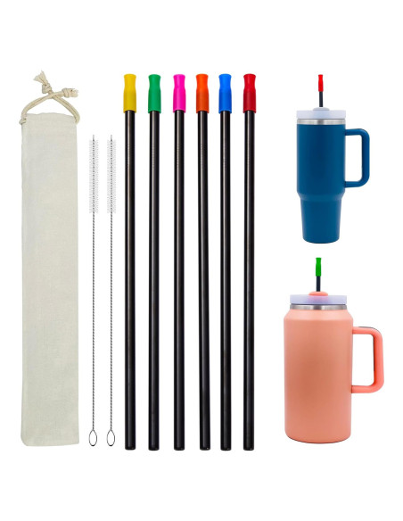 6 Pajitas de Metal Negras Wobye 30.5 cm con Punta de Silicona