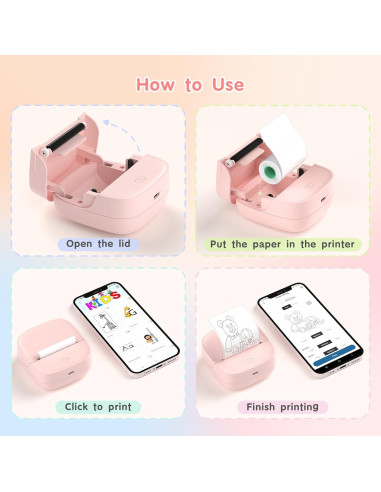 Impresora Térmica Mini Portátil Gloryang JD-23 Rosa Bluetooth