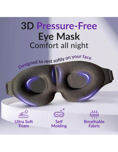 Máscara para dormir 3D Full Eight, bloquea luz, ajustable, lavable