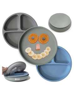 Platos de Succión Clover para Bebés - 100% Silicona, 3 Piezas